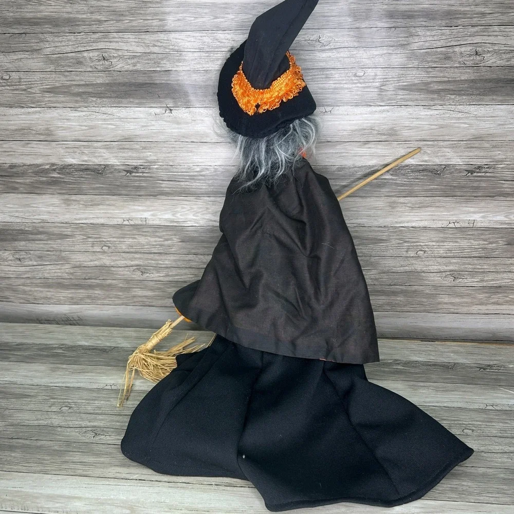 Vintage Witch Doll Handmade Rubber Face Halloween Decoration Folk Art Straw Body
